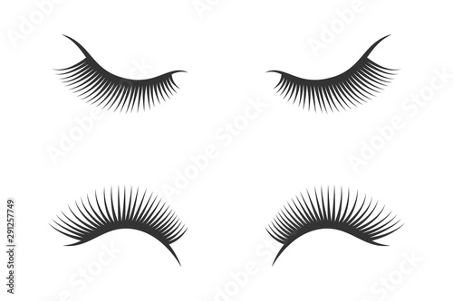 Vector set of eyelashes.Eyes closed and open.
