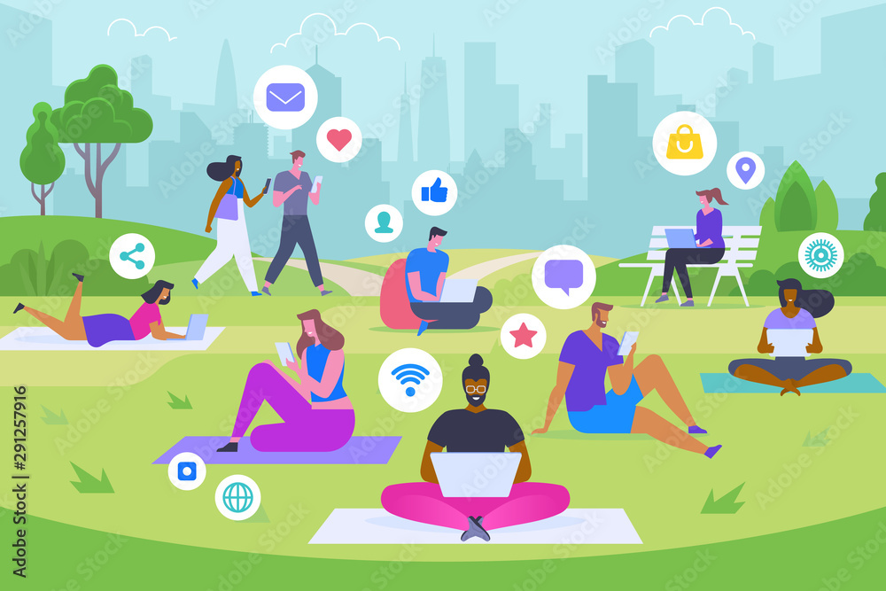 Fototapeta premium Social media recreation flat vector illustration