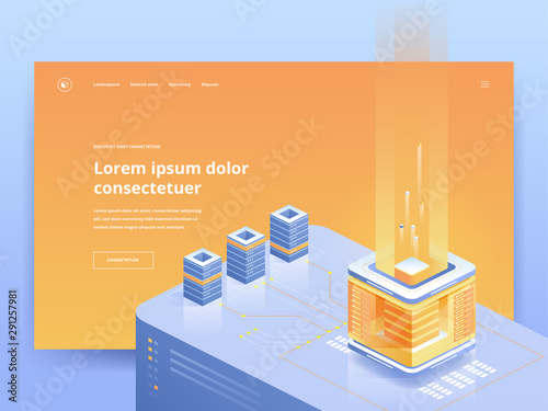 Mining farm orange landing page vector template