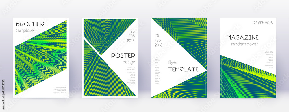 Fototapeta premium Triangle brochure design template set. Green abstr