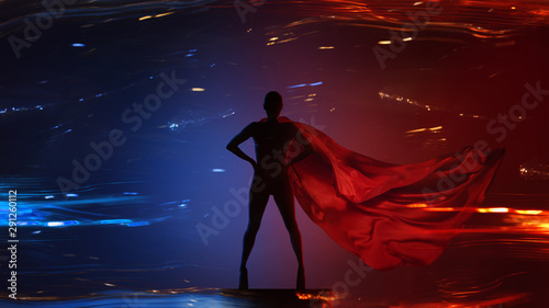 Abstract silhouette portrait of young hero woman photo