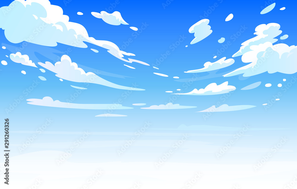 Plakat Wektor dzień krajobraz niebo chmury. Zawsze czysty styl. Projekt tła