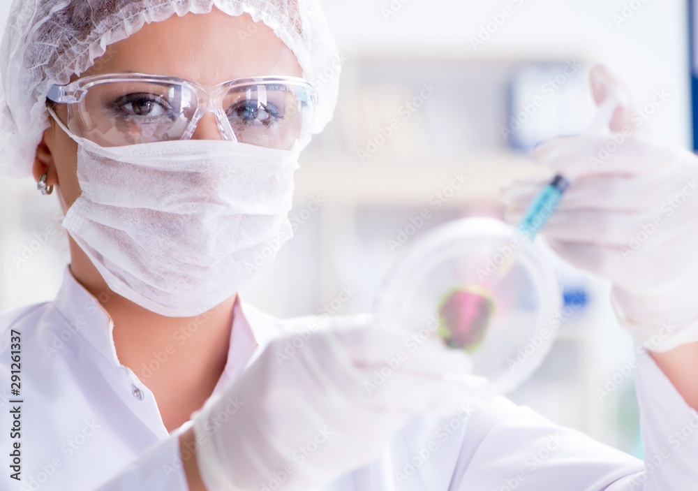 Female scientist researcher conducting an experiment in a labora Female scientist researcher conducting an experiment in a labora