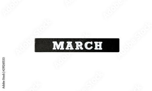 March Black wood calendar isolated on background