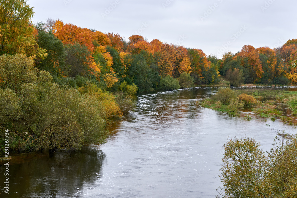 Autumn landscape with river.Lithuanian landscape. Autumn landscape with river.Lithuanian landscape.