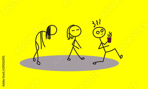 Stick man with coffee
