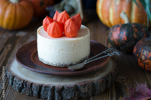 Bakeless Pumpkin Cheesecake with Fezalis and Chocolate Sauce photo