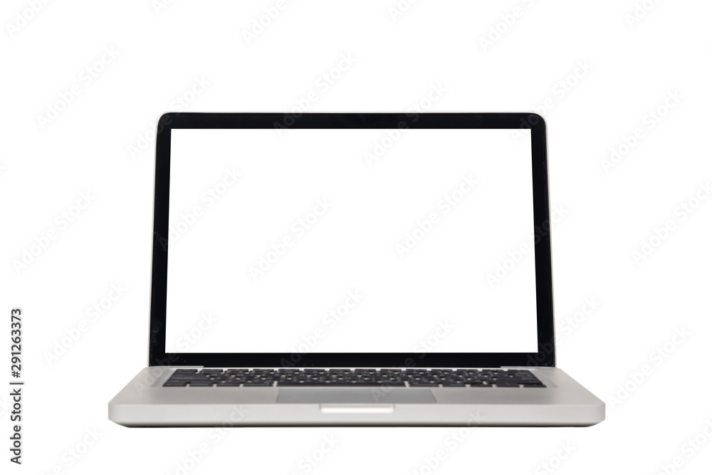 laptop computer mock up with empty blank white screen isolated on white background with clipping path, front view. modern computer technology concept laptop computer mock up with empty blank white screen isolated on white background with clipping path, front view. modern computer technology concept