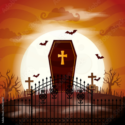 halloween coffin spooky in cemetery