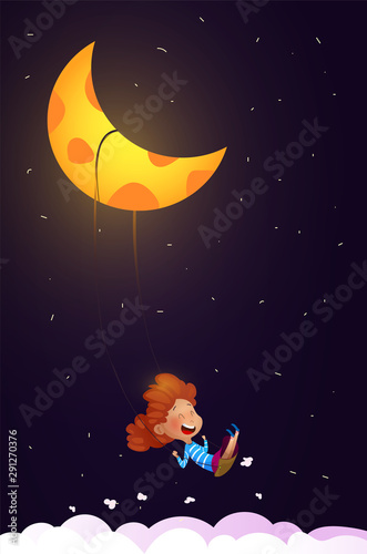 Girl riding a swing in the night. Vector