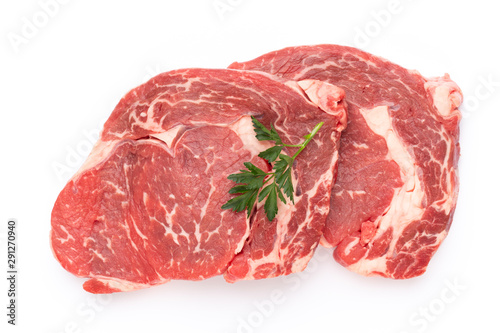 Fresh raw bio  beef steak isolated on white background.