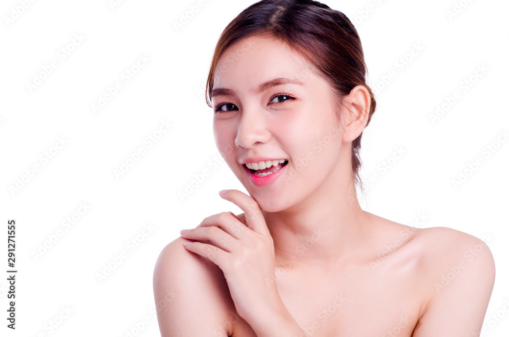 asian young beautiful woman smiling and touching her face, isolated over white background. natural makeup, SPA therapy, skincare, cosmetology and plastic surgery concept.with free copyspace asian young beautiful woman smiling and touching her face, isolated over white background. natural makeup, SPA therapy, skincare, cosmetology and plastic surgery concept.with free copyspace
