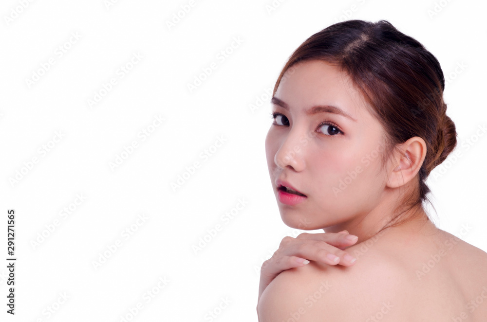 Portrait of  asian young beautiful woman smiling, isolated over white background. natural makeup, SPA therapy, skincare, cosmetology and plastic surgery concept.with free copyspace