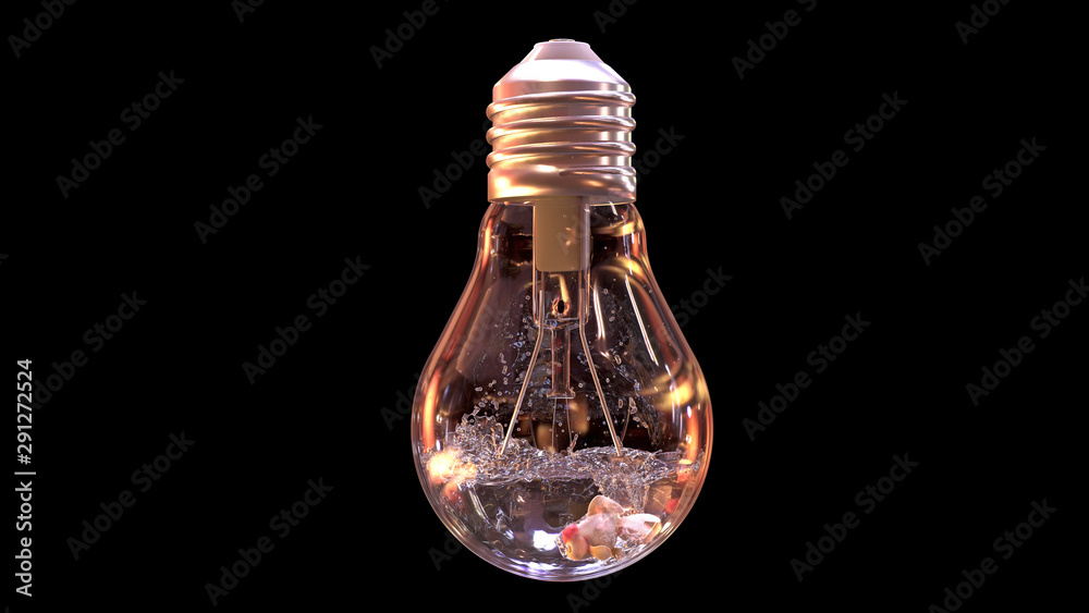 Gold fish swim and jump in pool halogen bulb light with 3d rendering.