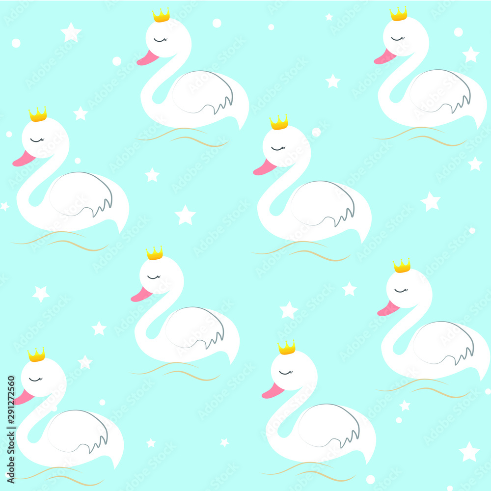 Cute, Swan, Cartoon, Vector Illustration