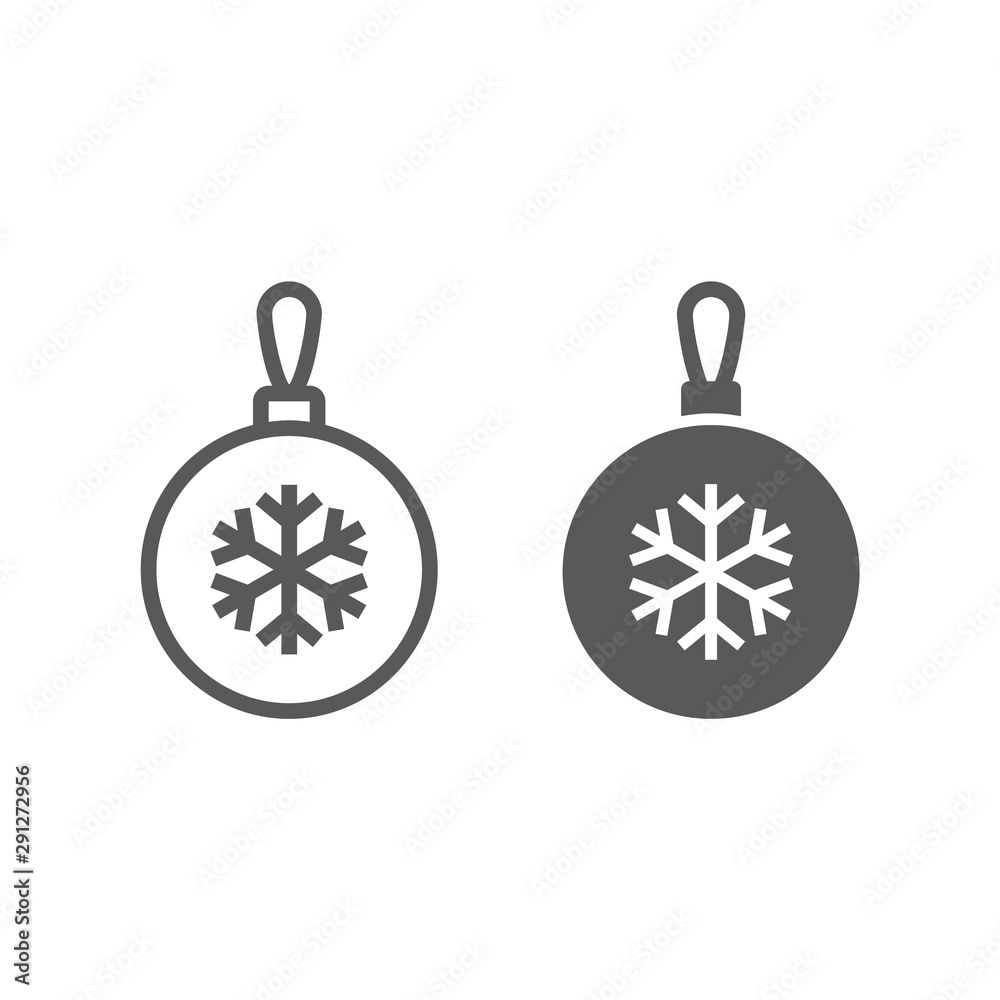 Fototapeta premium Christmas tree ball line and glyph icon, party and new year, glass toy sign, vector graphics, a linear pattern on a white background.