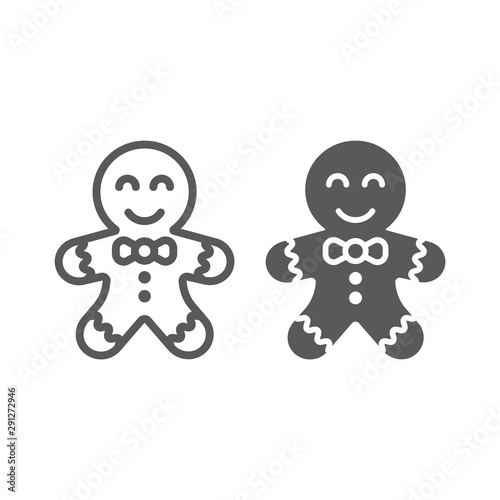 Gingerbread cookie line and glyph icon, christmas and sweets, xmas dessert sign, vector graphics, a linear pattern on a white background.
