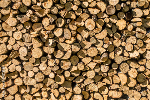 Brennholz aufgestapelt zum trocknen für die Heizperiode