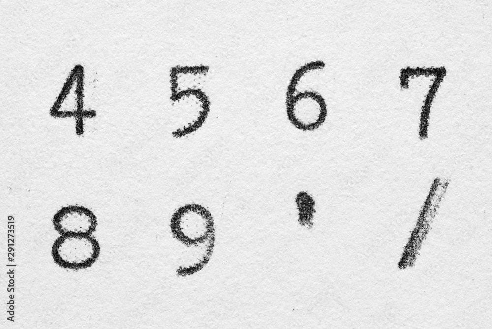 Real typewriter font alphabet with digits 4, 5, 6, 7, 8, 9 and symbols
