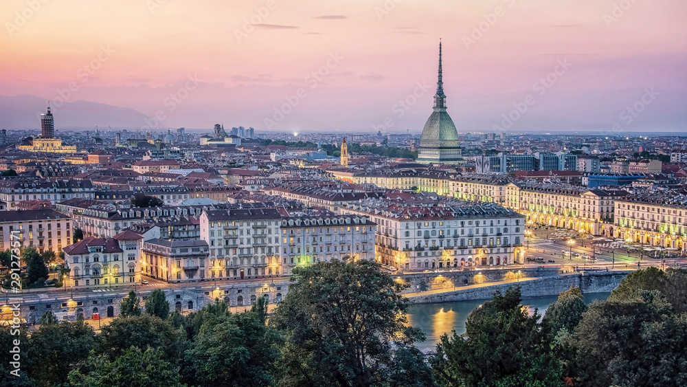 City of Turin at sunset