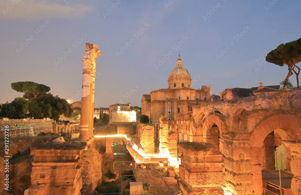 Foro Traiano Trajan Forum Roman ruin night cityscape Rome Italy