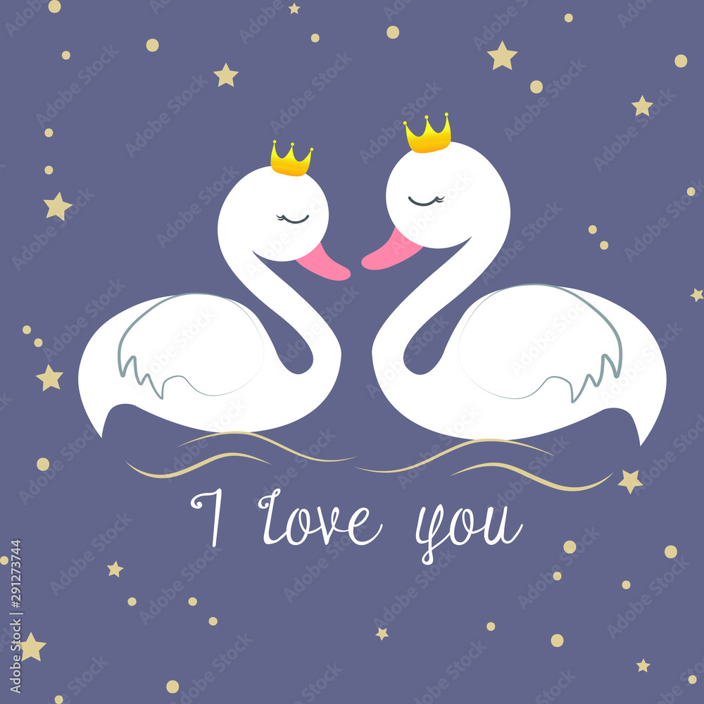 Cute, Swan, Cartoon, Vector Illustration