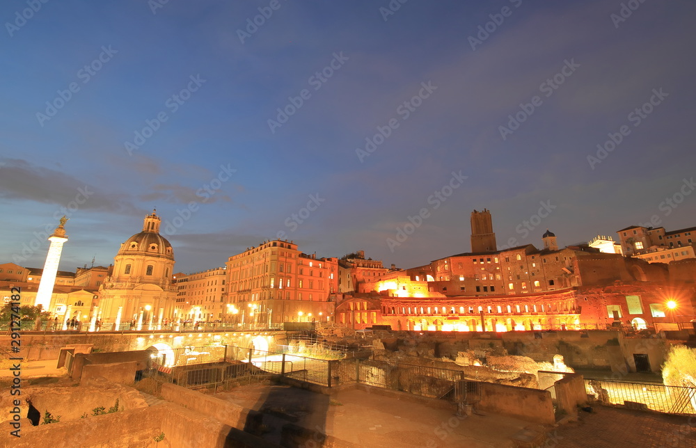 Foro Traiano Trajan Forum Roman ruin night cityscape Rome Italy