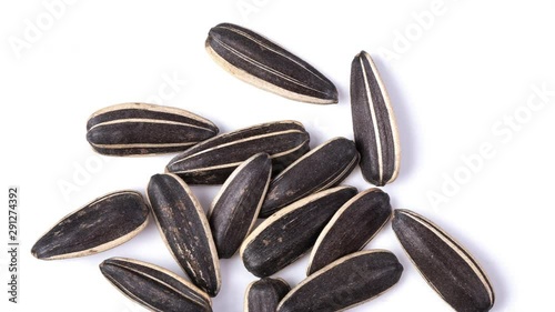 panning sunflower seeds isolated on white background. top view