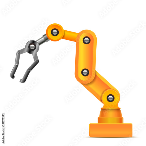 Realistic 3d Detailed Automated Yellow Robotic Hand Arm Machinery. Vector