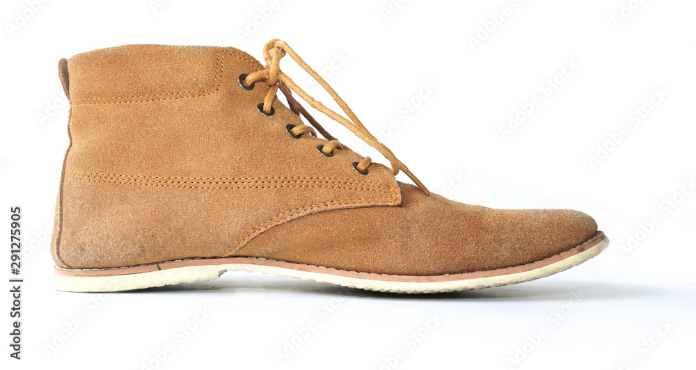 The simple velvet brown shoe on white background
