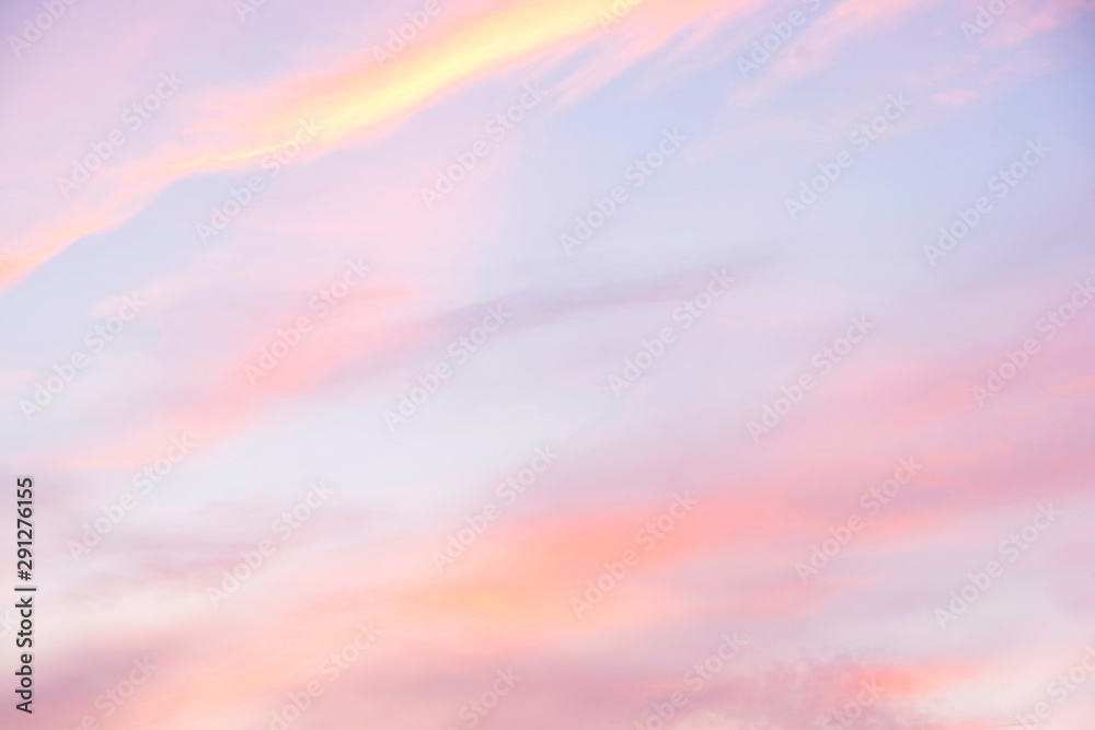 The sky at sunset. Gentle pastel shades of clouds.