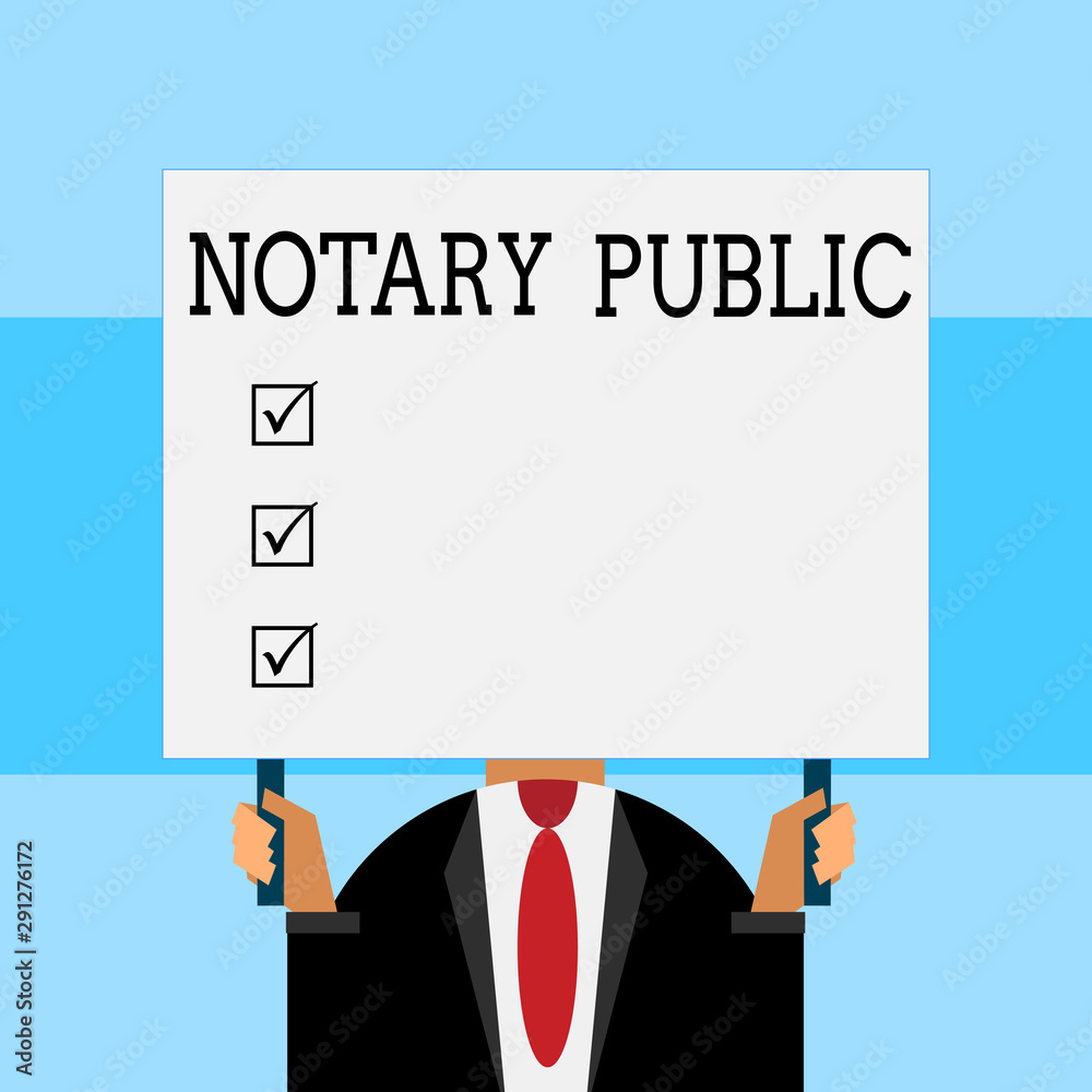 Writing note showing Notary Public. Business concept for Legality Documentation Authorization Certification Contract Just man chest dressed dark suit tie holding big rectangle Writing note showing Notary Public. Business concept for Legality Documentation Authorization Certification Contract Just man chest dressed dark suit tie holding big rectangle