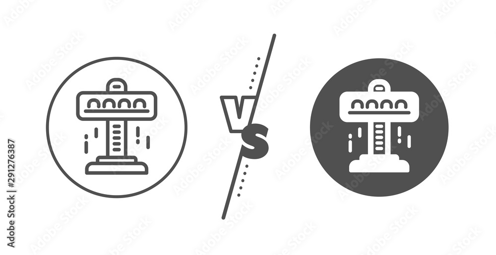 Amusement attraction park sign. Versus concept. Carousels line icon. Line vs classic attraction icon. Vector