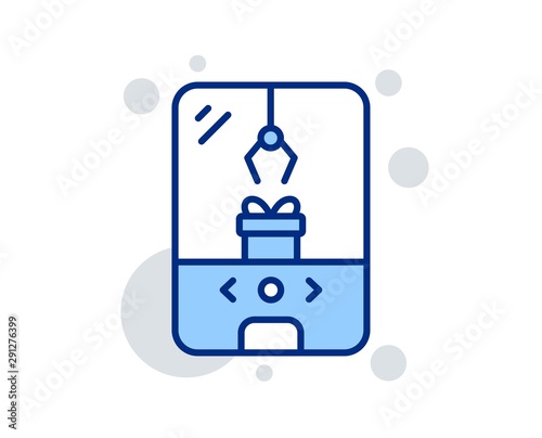 Crane claw machine line icon. Amusement park sign. Carousels symbol. Linear design sign. Colorful crane claw machine icon. Vector