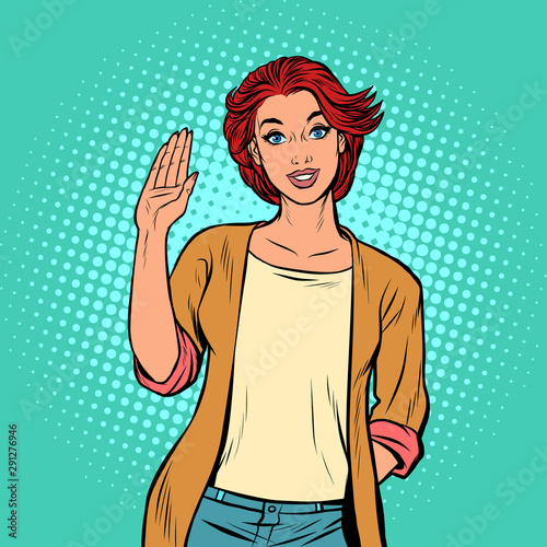 young woman gesture Hello