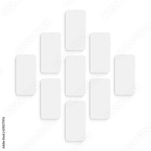 Clay wireframe smartphones with blank screens. Mockup to showcasing screenshots apps. Vector illustration