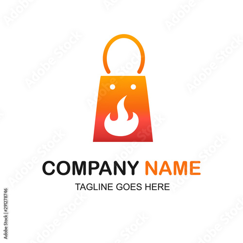 Online Shop Logo,fire with bag icon,hot sale icon,suitable for your business.vector logo template