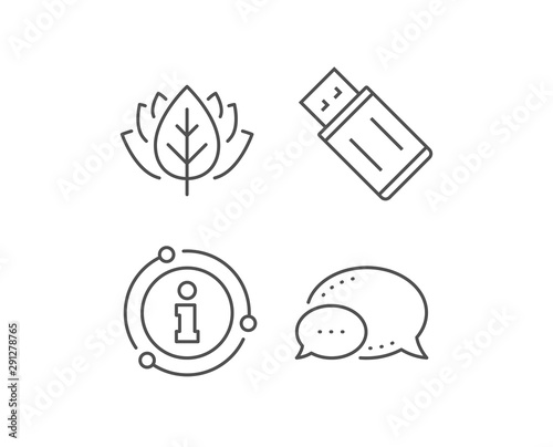 USB flash drive line icon. Chat bubble, info sign elements. Memory stick sign. Portable data storage symbol. Linear uSB flash outline icon. Information bubble. Vector