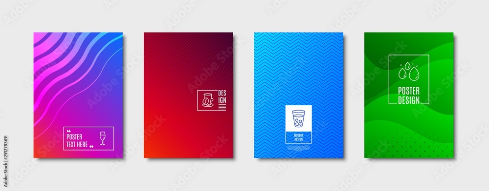 Ice tea sign. Poster design, cover template. Water drop, Coffee cup and Wineglass line icons set. Aqua, Latte drink, Burgundy glass. Soda beverage. Food and drink set. Abstract background. Vector Ice tea sign. Poster design, cover template. Water drop, Coffee cup and Wineglass line icons set. Aqua, Latte drink, Burgundy glass. Soda beverage. Food and drink set. Abstract background. Vector