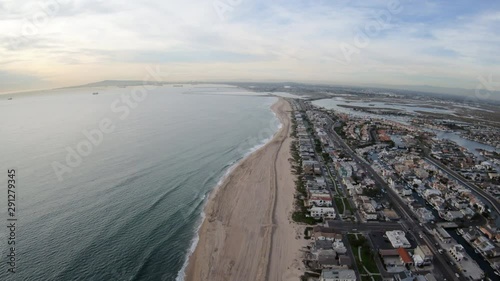 Huntington Beach California Aerial View Flying Above Coastline