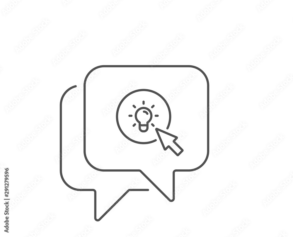 Idea lamp line icon. Chat bubble design. Mouse cursor sign. Light bulb symbol. Outline concept. Thin line energy icon. Vector Idea lamp line icon. Chat bubble design. Mouse cursor sign. Light bulb symbol. Outline concept. Thin line energy icon. Vector