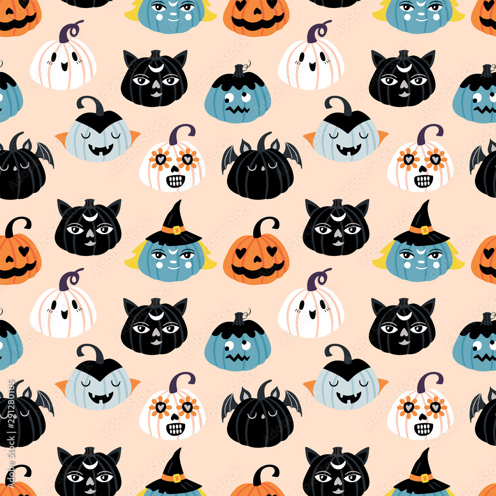 Halloween holiday cute seamless pattern design. Halloween holiday cute seamless pattern design.
