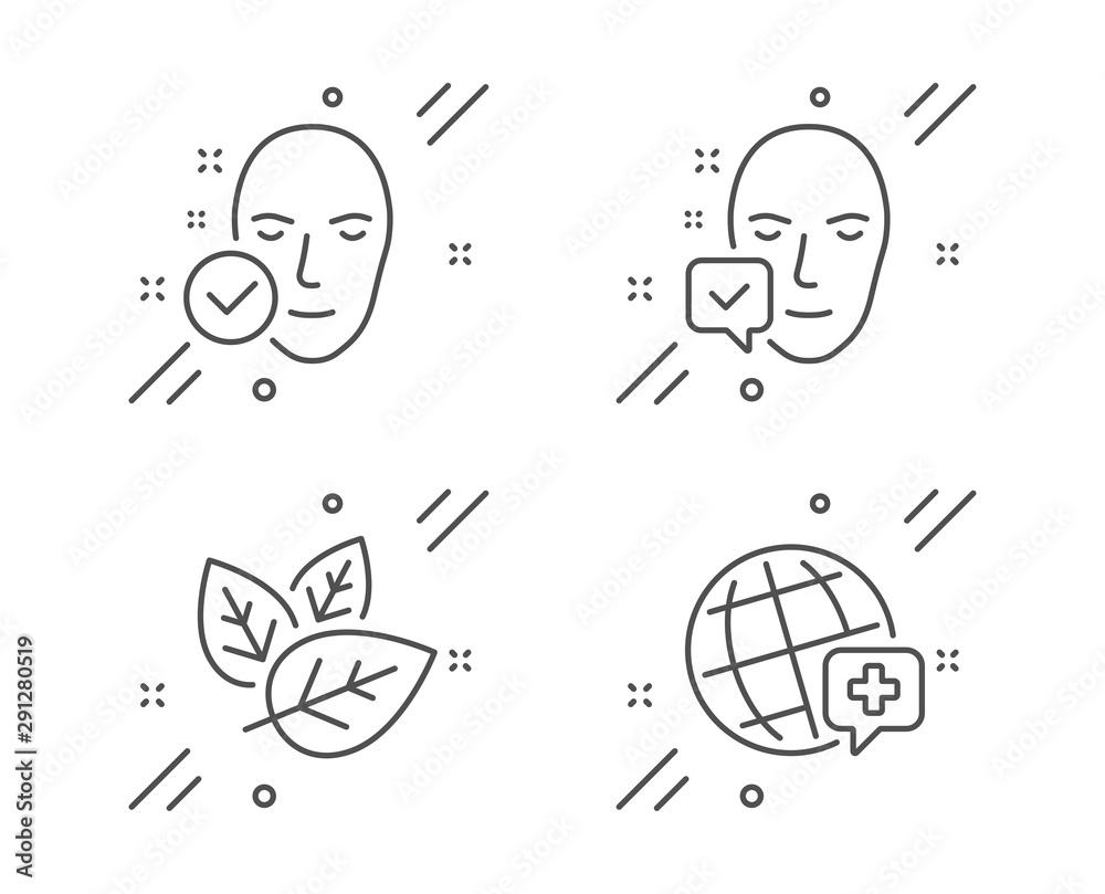 Organic tested, Face accepted and Health skin line icons set. World medicine sign. Bio ingredients, Access granted, Clean face. Online medicine. Healthcare set. Vector Organic tested, Face accepted and Health skin line icons set. World medicine sign. Bio ingredients, Access granted, Clean face. Online medicine. Healthcare set. Vector