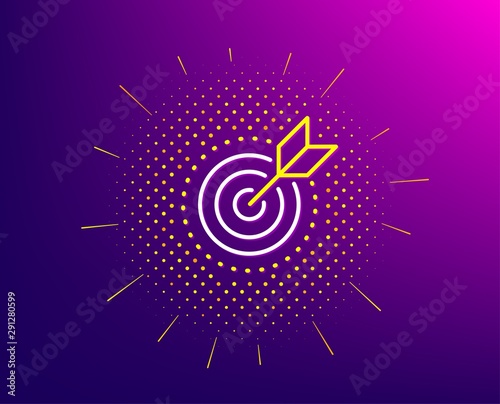 Target purpose line icon. Halftone pattern. Stratery goal sign. Core value symbol. Gradient background. Target purpose line icon. Yellow halftone pattern. Vector