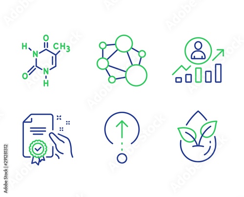 Integrity, Career ladder and Swipe up line icons set. Certificate, Chemical formula and Organic product signs. Social network, Manager results, Scrolling page. Certified guarantee. Vector