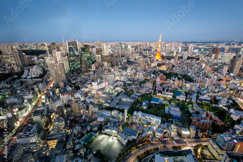 Photography Tokyo Tower and Tokyo skyline by night