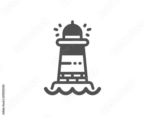 Searchlight tower sign. Lighthouse icon. Beacon symbol. Classic flat style. Simple lighthouse icon. Vector