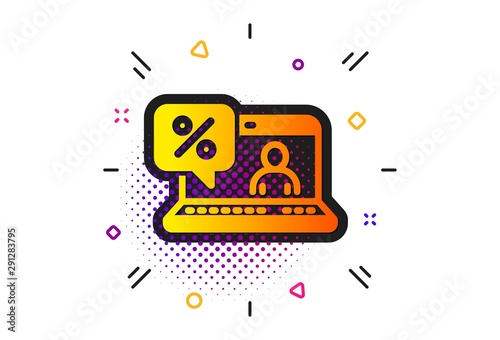 Discount sign. Halftone circles pattern. Online loan percent icon. Credit percentage symbol. Classic flat online loan icon. Vector