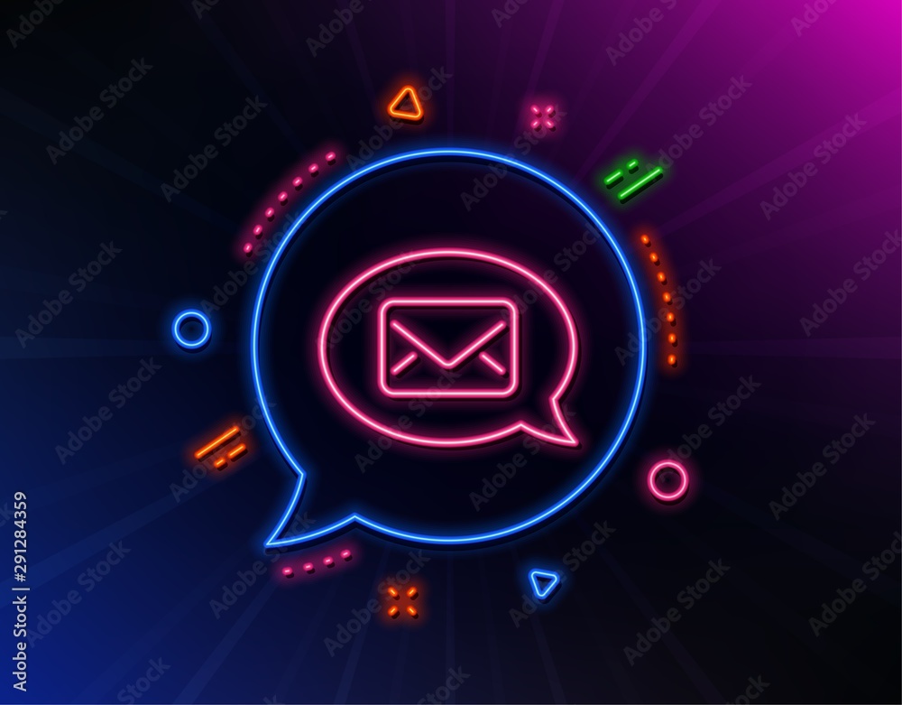 Mail line icon. Neon laser lights. Messenger communication sign. E-mail  symbol. Glow laser speech bubble. Neon lights chat bubble. Banner badge  with messenger icon. Vector Stock Vector | Adobe Stock