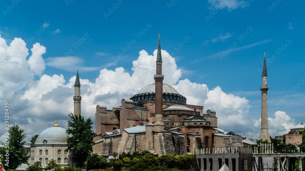 Timelapse of the floating clouds and the Hagia Sophia mosque,Istanbul, Turkey